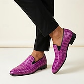 economico Mocassini-Mocassini da uomo viola con stampa coccodrillo, scarpe eleganti slip-on, calzature audaci e di tendenza per uomini alla moda, ideali per matrimoni, feste, banchetti, balli di fine anno e serate fuori.