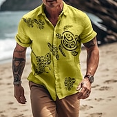 abordables Vacances-Homme Chemise en lin Chemise d'été Tenue de plage Chemise Boutonnée Tortue Plage Vacances Bleu Jaune Rouge Vert Manche Courte Col Rabattu Été Printemps Vêtement Tenue