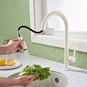 Недорогие Смесители для кухни-Кухонный смеситель с выдвижным распылителем, однорычажный смеситель с высоким изливом для мойки, прочная латунная конструкция, двухфункциональная распылительная головка, простая установка.