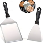 ieftine Grătare și gătit în aer liber-Set de 2 bucăți pentru zdrobirea burgerilor la grătar, set de spatule din oțel inoxidabil cu zdrobitor mare pentru burgeri, presă pentru burgeri și spatulă pentru grătar, ideal pentru gătit în aer