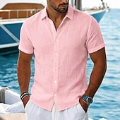  Per uomo Camicia Camicia di lino Camicia Estiva Camicia da Spiaggia Camicia hawaiana estiva Tinta unica Casuale Quotidiano Nero Bianco Verde chiaro Rosa Manica Corta Colletto Primavera & Estate Estate