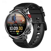 billige Smartklokker-Robust militær smartklokke for menn med Bluetooth-samtale, 1100 mAh batteri, LED-lommelykt &amp;kompass, IP68 vanntett taktisk treningsklokke for utendørs bruk, smartklokke med 100+ sportsmoduser for