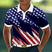  4th of July 2026 250th Men's American US Flag Polo Shirts Short Sleeve Polo Shirts Collared Shirts Casual Athleisure Daily Wear 3D Print Buttons Summer Spring Black White Red