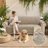 cheap Sofa Cover-Quilted Reversible Couch Cover, Burgundy Waterproof Slipcover Furniture Protector, Washable Couch Cover with Non Slip Foam and Elastic Straps for Kids, Dogs, Pets