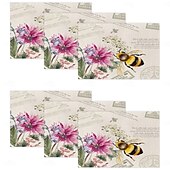Χαμηλού Κόστους Placemats &amp; Coasters &amp; Trivets-Σουπλά τραπεζαρίας από ύφασμα με λουλούδια και πεταλούδα τεσσάρων εποχών, υφασμένο ορθογώνιο τραπεζομάντιλο 100% πολυεστέρα, σχέδιο με λουλουδάτο μοτίβο λιβελούλας πεταλούδας, πλένεται στο πλυντήριο,