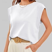 baratos Tanque Simples-Mulheres Camiseta Côr Sólida Clássico Casual Sem Manga Gola Redonda Tops regulares Diário Para Noite Final de semana Preto Branco Vinho Verde Escuro Damasco Verão Primavera