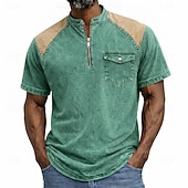 cheap Casual Henley Tee-Men's Henley Shirt 100% Cotton Acid Wash Shirt Short Sleeve Plain Solid Vintage Retro Vintage Casual Zipper Vintage Style Garment Dyed Henley Casual Spring &amp; Summer Summer Spring Black Pink Light