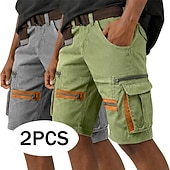 abordables Vacances-Homme Pantalon cargo Shorts cargo Shorts Short décontracté Avec Poches Taille Élastique Bloc de Couleur Uni Longueur Genou Occasionnel Extérieur Vêtements de rue Mode Streetwear Vert + Gris Noir