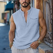 cheap Tank Tops-Men's T Shirt Sleeveless Standing Collar Summer Plain Textured Fashion Classic Casual Plain Casual Daily Home White Top Tee for Men