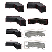 رخيصةأون أغطية أثاث الفناء-أغطية أثاث الحدائق على شكل حرف L، مقاومة للماء والغبار، مناسبة لأثاث الحدائق الخارجية، لحماية الأرائك والأثاث الخارجي، وواقيات العشب الشتوية (215 × 215 × 87 سم، أسود)