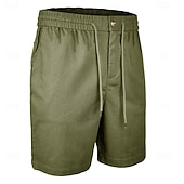 cheap Classic-Men's Shorts Linen Shorts Summer Shorts Beach Shorts Drawstring Elastic Waist Plain Comfort Breathable Short Daily Outdoor Beach Vacation Fashion Blue Black Inelastic