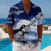 economico Musica e Chitarre-Per uomo Chitarra Strumento musicale Camicia Camicia con Bottoni Camicia con collo camp Manica Corta Vintage Retrò Festival Musicale Ferie Estate Primavera Colletto cubano Stampa 3D Nero Borgogna Blu