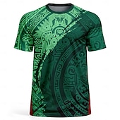 preiswerte Lauf-T-Shirts &amp; Tanktops-Herren Geometrisch Buchstaben &amp; Zahlen Mexiko Fußball-Sommer Global Match Laufshirt Sommer Kurzarm UPF 50 Schnelltrocknend Atmungsaktiv Fitnessstudio Laufen Fitness Dunkelgrün Sportbekleidung