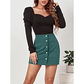cheap Casual Skirts-Women's Vacation Skirt Fashion Casual Mini High Waist Skirts Plain Pocket Inelastic Daily Street Black Yellow Pink Wine Spring
