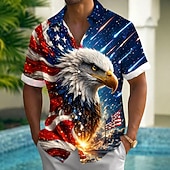  Homens 4 de julho - 250º aniversário dos EUA deusa Bandeira americana Camisa Social camisa de verão camisa de botão Manga Curta Patriótico Ao ar livre Feriado Verão Primavera Aberto para a Lateral