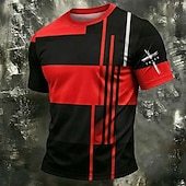  Camiseta cristiana para hombre con cruz de fe, estampado gráfico morado, bloques de color geométricos, cuello redondo, manga corta, regalo espiritual cristiano para él, ropa de diseño.
