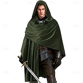voordelige Accessori e altro-Medieval Renaissance Cape Hooded Viking Ranger Solid Color Fancy Dress Unisex Viking Halloween Carnival Party Performance LARP Adults' Cloak
