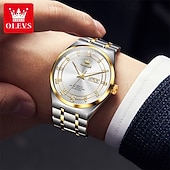 economico Orologi meccanici-Orologio automatico da uomo - lussuoso orologio da polso automatico da lavoro in acciaio inossidabile bicolore oro con datario, impermeabile, luminescente, regalo elegante per marito, papà e figlio