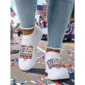 Women's USA Knit Slip-On Sneakers - Lightweight Breathable Walking Shoes, Patriotic Casual Style for Parades, Independence Day, Travel & Daily Wear