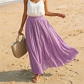 cheap Vacation Skirts-Women's Linen Blend Vacation Skirt Casual Maxi High Waist Skirts Holiday turmeric White Sky Blue Dark Green Summer