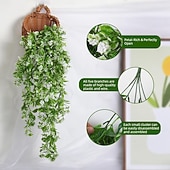 preiswerte Künstliche Pflanzen &amp; Grünpflanzen-4 künstliche grüne Kunststoffblumen, künstliche Hängepflanzenranken, UV-beständig, geeignet für die Dekoration von Haus- und Gartenwänden, Büros, Hochzeiten, Partys und Hängekörben.