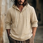 abordables Rue-Homme Chemise Chemise en lin Chemise d'été Tenue de plage Chemise à capuche Chemises à rayures Bandes verticales Occasionnel Vacances Noir Blanche bleu marine Vert manche longue Sweat à Capuche Ét