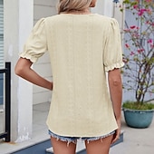 economico T-shirt semplice-Per donna Blusa con texture Top traforato Maglietta traforata Maglietta Traforato Tinta unica Moda Classico Casual Manica Corta Scollo a V Top Regolari Casuale Quotidiano Spiaggia Nero Bianco Rosa