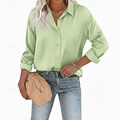  Dames Overhemd Elegant satijnen top Blouse Knop Effen Elegant Stijlvol Lange mouw Overhemdkraag Normale tops Dagelijks Feestdagen Uitgaan blauw Zwart Wit Geel Lichtgroen Zomer Lente Herfst