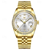 voordelige Quartz Watches-OLEVS Mens Luxury Watch Classic Green Face Two Tone Silver Gold Stainless Steel Waterproof Quartz Wristwatch with Date Luminous Hands Business Dress Fashion Watches for Men Gifts