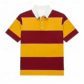 economico Polo da rugby da uomo-Per uomo Strisce orizzontali Polo da rugby Manica Corta Magliette polo Bavero Casual Athleisure Abbigliamento quotidiano Stampa 3D Bottoni Primavera &amp; Estate Blu Rosso 3 Giallo