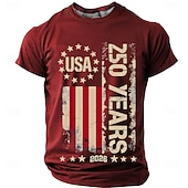 billige Patriotiske 250 T-skjorter-4. juli 2026 250. Herre Helfarge Amerikansk amerikansk flagg T skjorte Kortermet T skjorte 3D-utskrift Crew-hals Skjorte Vintage retro Patriotisk Daglig Festival Blå Svart Burgunder Sommer Vår Klær S