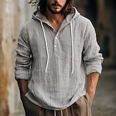 abordables Rue-Homme Chemise Chemise en lin Chemise d'été Tenue de plage Chemise à capuche Chemises à rayures Bandes verticales Occasionnel Vacances Noir Blanche bleu marine Vert manche longue Sweat à Capuche Ét