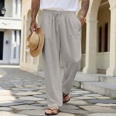 abordables Rétro-Homme Pantalons en Lin Pantalons Pantalon d'été Pantalons de Plage Cordon de serrage Avec Poches Jambe Droite Uni Confort Respirant Longueur complète Quotidien Extérieur Vêtements de rue Vacances Mode