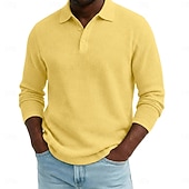 economico Polo classica da uomo-Per uomo Magliette Polo a Nido d'Ape Testurizzato Casuale Streetwear Bavero Manica Lunga Essenziale Moderno Semplice Testurizzato Bottoni Puro Primavera Autunno Tutte le stagioni Vestibilità regolare