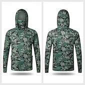 baratos Tops-Homens Camisa de Trilha Camisa de pesca Camisa com proteção UV Manga Longa Com Capuz Blusas Ao ar livre Proteção Solar UV Respirável Verão Primavera Terileno Preto Branco Vermelho Pesca Alpinismo