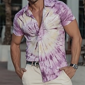 preiswerte Geometrische Muster-Herren Hippie Tie Dye Print Hemd Sommerhemd Knopfhemd Kurzarm Modisch lässig Outdoor Urlaub Alltagskleidung Sommer Frühling Umlegekragen 3D-Druck Hemden mit Kragen Eine Tasche vorne Blau Rosa Purpur