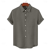 baratos Clássico-Homens Camisa Social Camisa de linho camisa de verão Roupa de Praia camisa de botão Tecido Casual Diário Azul Preto Branco Rosa Manga Curta Colarinho Primavera Verão Verão Roupa Bolsos