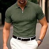 voordelige Klassieke polo voor heren-Voor heren Polo met rits Met Textuur Casual Feestdagen Revers Kwart ritssluiting Korte mouw Modieus Basic Effen Jacquard Kwart ritssluiting Zomer Lente Getailleerd Zwart Wit Bordeaux khaki Leger