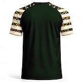  Heren voetbalshirt geïnspireerd op Brazilië, V-hals, groen, wit, goud, abstract patroon, ademend mesh, toernooishirt, UFP50+
