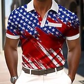  2026 250. Herren Amerikanische US-Flagge Polo-Shirts Kurzarm Polo-Shirts Kragen-Shirts Lässig Outdoor Athleisure Alltag Kleidung 3D Druck Knöpfe Frühling  Sommer Blau Schwarz Rot