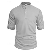 preiswerte Lässiges Henley-T-Shirt-Herren T Shirt Waffel-Henley-Hemd Henley Hemd Langarmshirt Langarm Henley Sommer Frühling Einfach Mode Streetwear Freizeit Knöpfe Lässig Täglich Urlaub Blau Schwarz Weiß Top T-Shirt für Herren