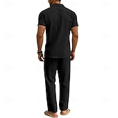 economico Camicie di lino-Per uomo Camicia di lino Due pezzi Set Camicia E Pantaloni di Lino Pantaloni Pantaloni casual Impostare Semplice Quotidiano All'aperto Vacanza Collo ripiegato Manica Corta Estate Moda Casual