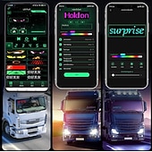 رخيصةأون أضواء الديكور-مصباح LED ضخم ساطع على شكل عيون شيطانية للسيارة، شاشة عرض رقمية مرنة قابلة للتمرير، تحكم عبر تطبيق بلوتوث، لافتة متجر LED متحركة بنمط نص مخصص للسيارات والفنادق والمدارس