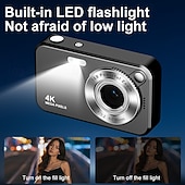 baratos Câmaras de Ação-Câmera digital 4K para fotografia, 64MP, com foco automático, ideal para vlogs no YouTube, zoom de 16x, compacta, perfeita para estudantes, iniciantes e adolescentes. Câmera portátil do tipo "apontar