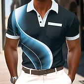 cheap Men's Geometric Polo-Men's Geometic Polo Shirts Short Sleeve Polo Shirts Collared Shirts Business Casual Outdoor Athleisure Daily Wear 3D Print Buttons Spring &amp; Summer Blue Purple Brown