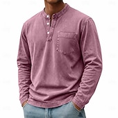 abordables T-shirt Henley décontracté-Homme Chemise Henley Chemise 100% coton délavée à l'acide T-shirt manche longue Vintage Rétro Vintage Occasionnel Le style rétro Lavé Henley Occasionnel Printemps Automne Toutes saisons Marron fonc