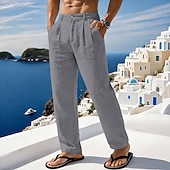 preiswerte Urlaub-Herren Leinenhosen Sommerhose Strandhose Tasche Falten Einfach Komfort Atmungsaktiv Volle Länge Täglich Outdoor Strand Urlaub Mode Schwarz Weiß Unelastisch
