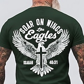  Maglietta Motivazionale della Bibbia Uomo Volare sulle Ali come Isaia 40:31 Aquila Croce Cristiano Religioso Fede Grafica Collo a Giro Regolare Fit Casual Designer Abbigliamento