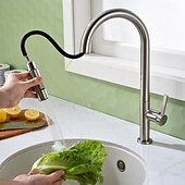 Недорогие Смесители для кухни-Кухонный смеситель с выдвижным распылителем, однорычажный смеситель с высоким изливом для мойки, прочная латунная конструкция, двухфункциональная распылительная головка, простая установка.