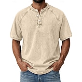  Miesten T-paita Demin paita 100 % puuvillahappopesupaita Henley toppi Lyhythihainen Tavallinen Vintage Katutyyli Vapaa-aika Pesty Raglan Sleeves Stand-kaula-aukko Henley Kausaliteetti Koti Katu Kevät